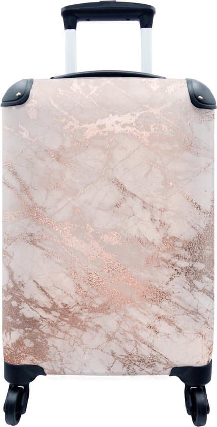 muchowow koffer marmer print roze luxe 35x55x20 cm handbagage 1 1