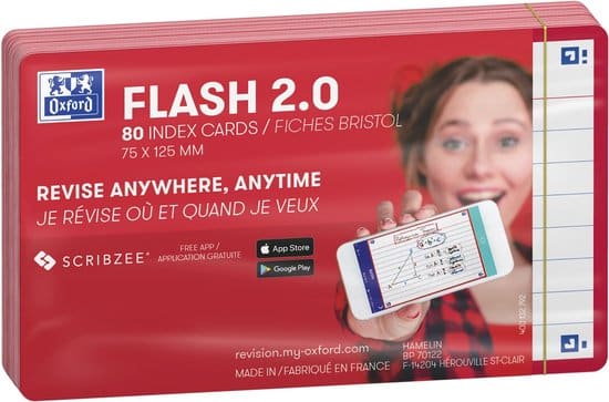 oxford flash 20 flashcards 75x125mm gelijnd rood pak 80 stuks