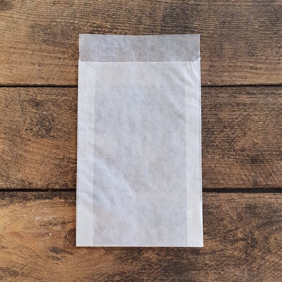 pergamijn envelop zakje semi transparant 53 x 78mm 14mm klep per 100 stuks