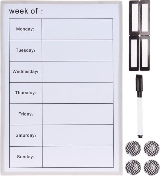 magnetisch whiteboard weekplanner met stift en magneetjes 40 x 28 x 1 cm