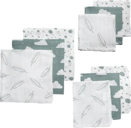 meyco clouds dots feathers starterset 9 pack hydrofiel stone green 1
