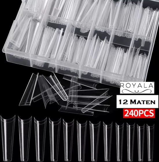 royala gel flex 240x nageltips in tipbox transparant long coffin half cover