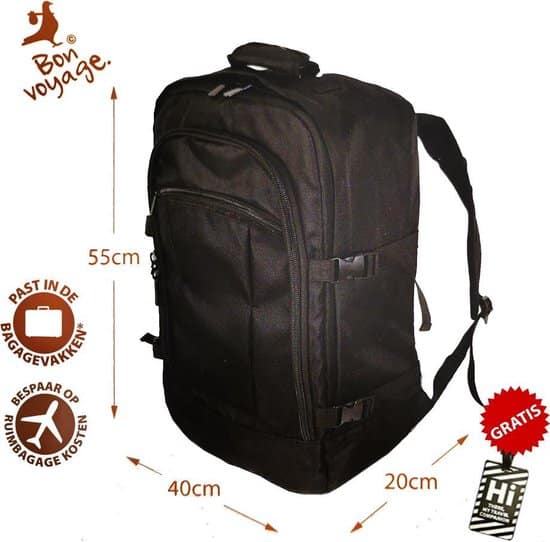 bon voyage cabin handbagage rugzak 40cm x 20cm x 55cm zwart gratis bagage