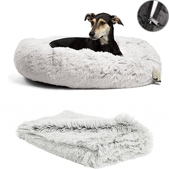filo hondenmand 80cm met deken rits lichtgrijs fluffy donut hondenbed