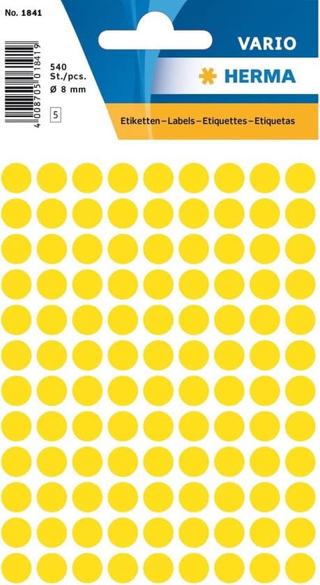 herma 1841 etiket rond 8mm geel pakje met 5 velletjes stickers