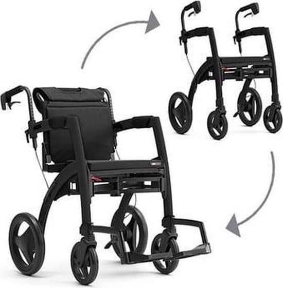 rollz motion matt black small compact rolstoel rollator incl bagagetas