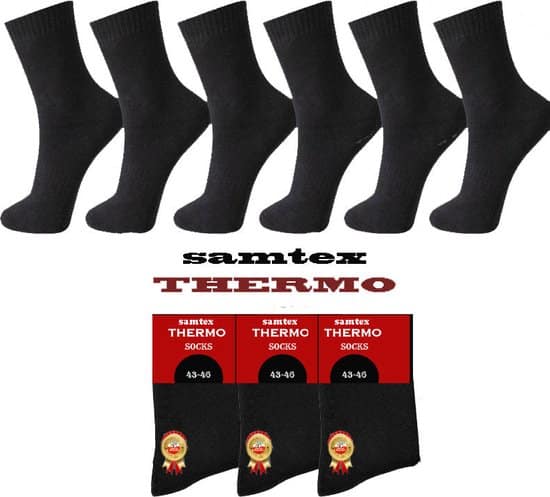 6 paar badstof thermo sokken zwart 43 46