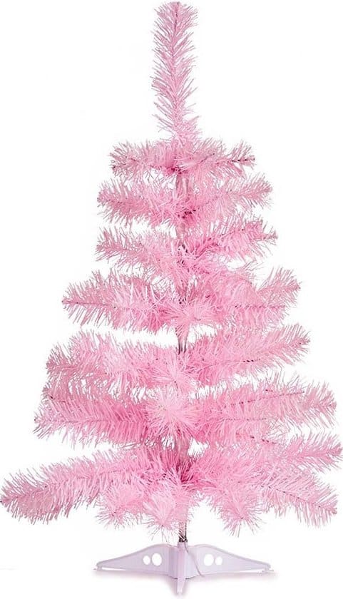 kleine lichtroze kerstboom van 60 cm van kunststof met voet mini boompjes