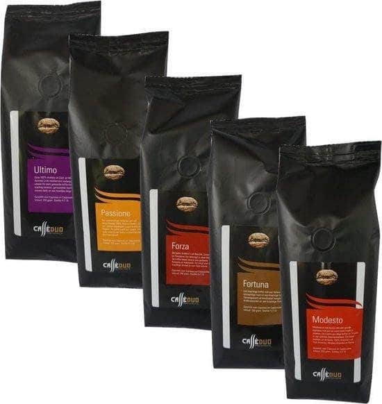 proefpakket koffiebonen caff duo 5 x 250 gram inclusief 100 arabica
