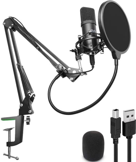 transnect usb condensator studio microfoon met arm schuimhoes