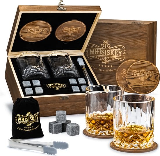 whisiskey luxe whiskey set incl 2 whiskey glazen 8 whiskey stones 2