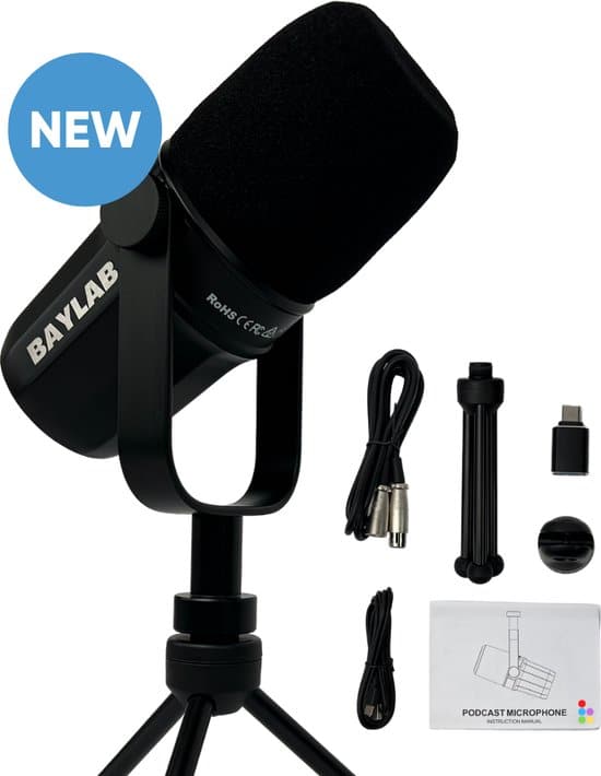 baylab usb microfoon set pc podcast en gaming microphone plug and play