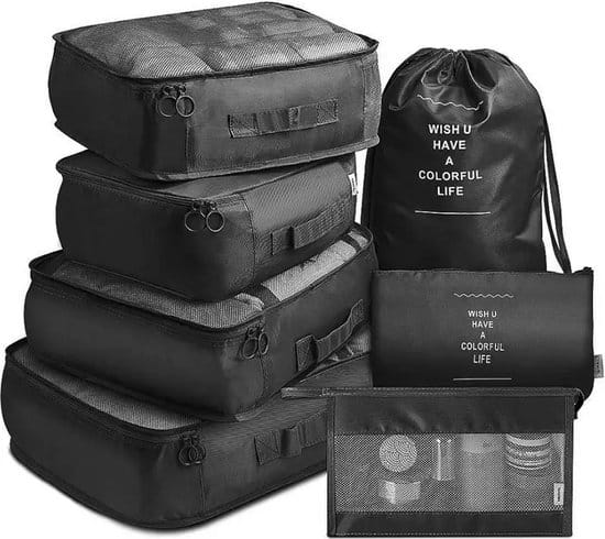 packing cubes set 7 delig organizer voor koffer en backpack zwart