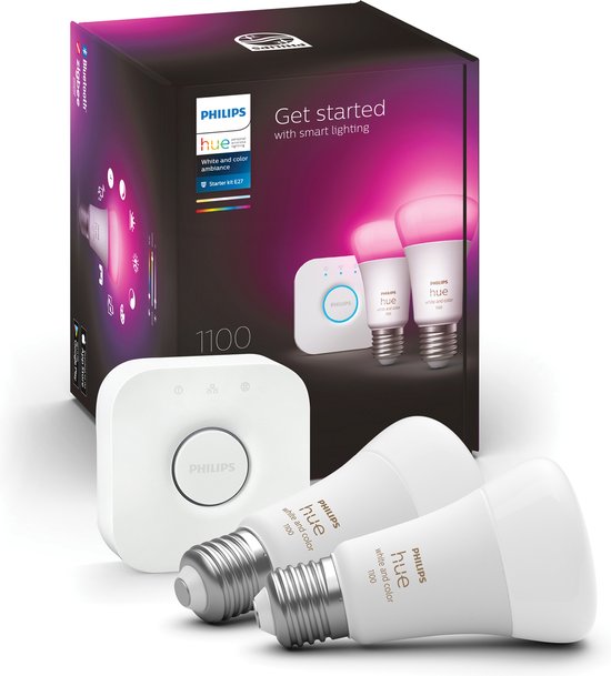 philips hue starterkit wit en gekleurd licht 2 x 9w e27 1100lm met 1