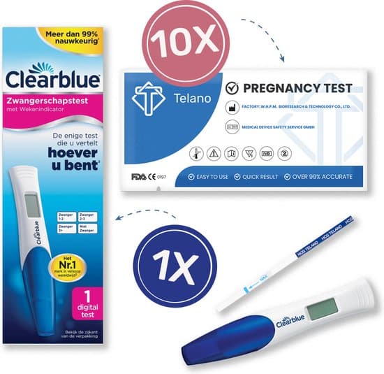 telano zwangerschapstesten 10 stuks extra vroeg 1x clearblue