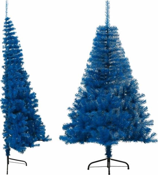 vidaxl kunstkerstboom met standaard half 120 cm pvc blauw