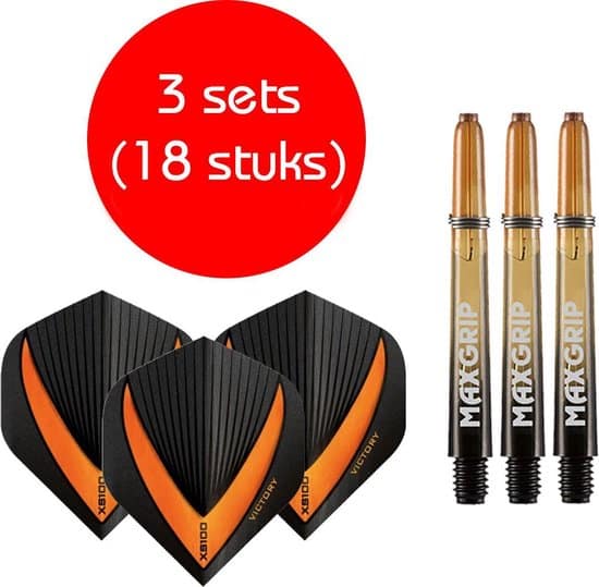 dragon darts maxgrip 3 sets darts shafts zwart oranje inbetween