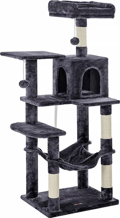 krabpaal met hangmat voor meerdere katten kattenboom rookgrijs