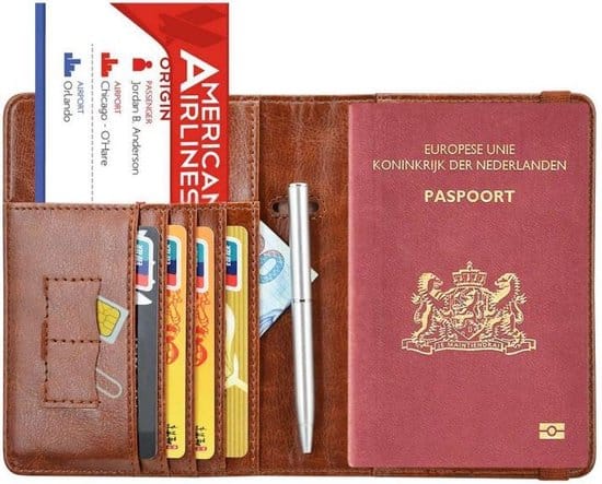 luxe style rfid paspoort hoesje anti skim paspoorthouder cognac bruin