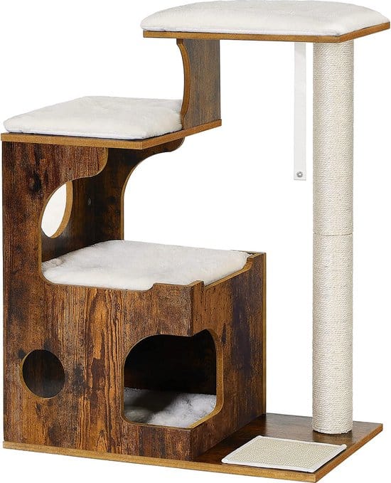 zaza home luxe houten krabpaal 86 cm middelgrote katten klimboom met 3