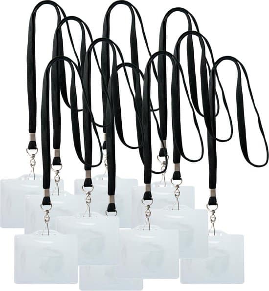 10 lanyards 10 badgehouders zwart