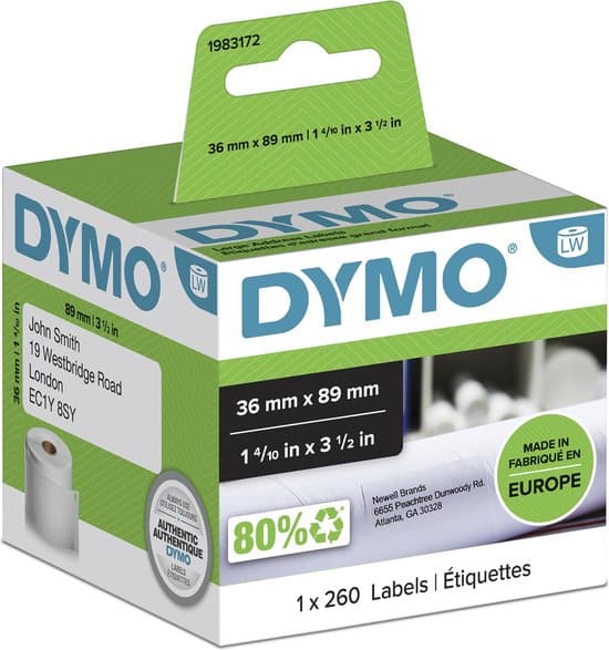 dymo originele grote labelwriter adreslabels 36 mm x 89 mm 260