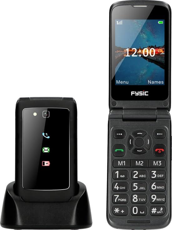 fysic f15 mobiele klaptelefoon voor senioren met sos paniekknop zwart
