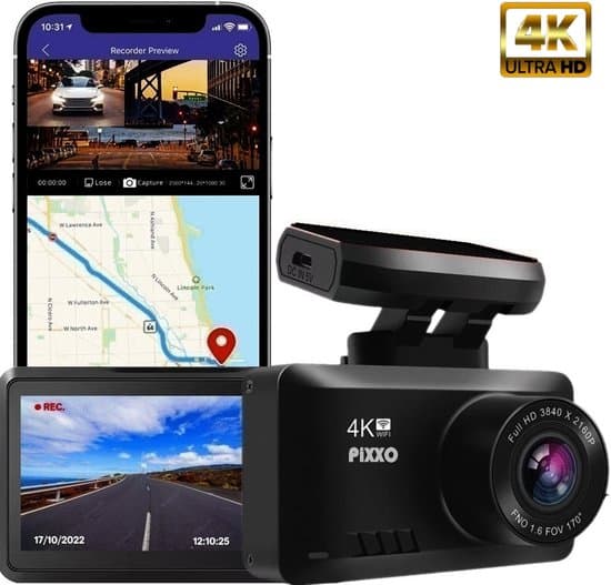 pixxo dashcam ultra hd 4k pro wifi full hd 1080p achterzijde 64gb micro