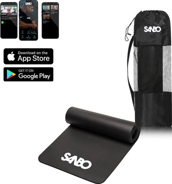 sanbo yoga mat zwart incl luxe draagtas en app met uitleg 183 x 61