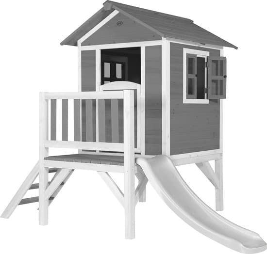axi beach lodge xl speelhuis in grijs met verdieping en witte glijbaan