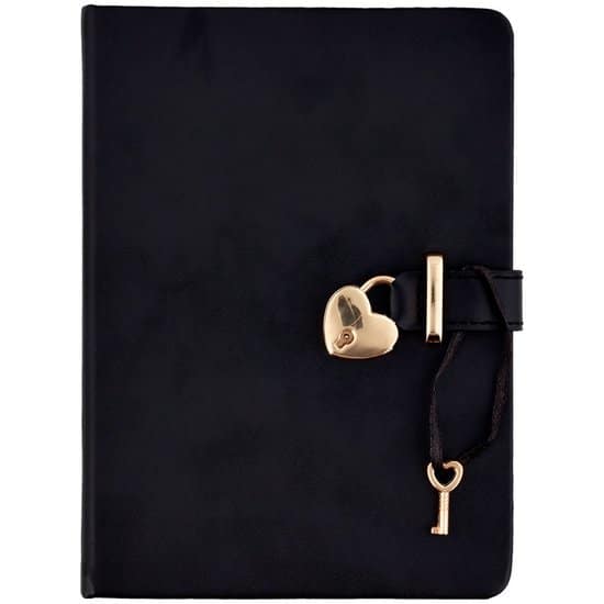 dagboek met goud slot zwart 80 vel inclusief alpaca sleutelhanger