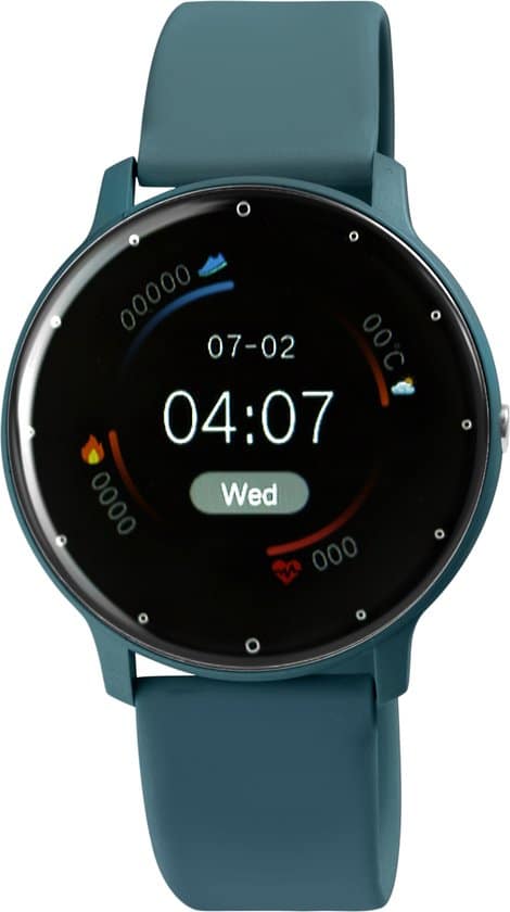 timetech smartwatch sporthorloge zwart blauw met touchscreen hartslagmeter