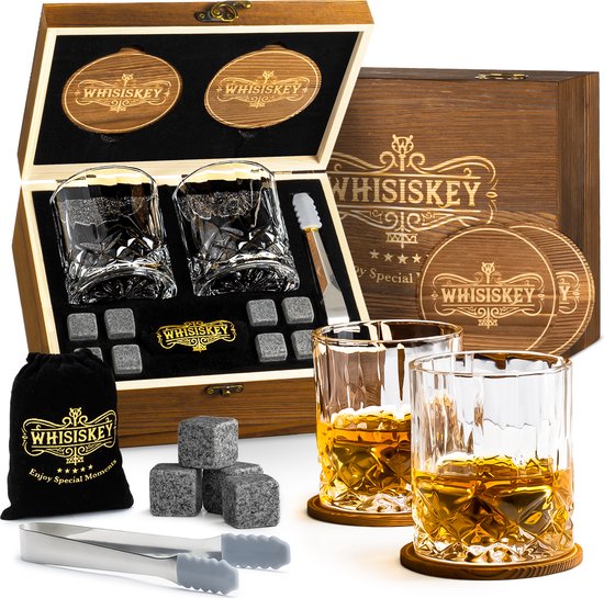 whisiskey luxe whiskey set incl 2 whiskey glazen 8 whiskey stones 2 1