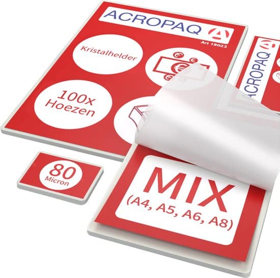 acropaq lamineerhoezen mix pakket 100x 80 micron 20xa4 20xa5 20xa6