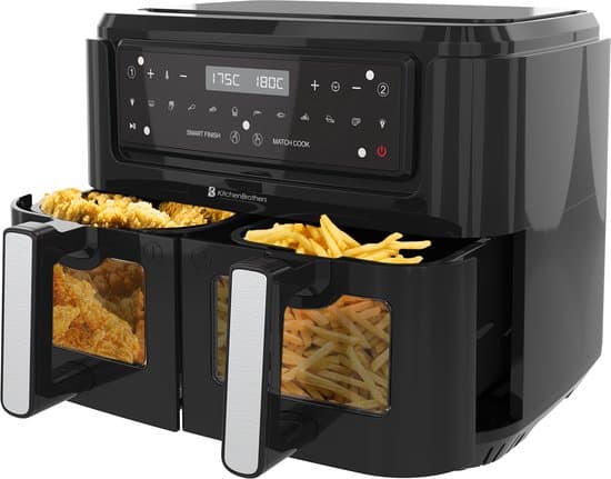 kitchenbrothers dubbele airfryer xxl 9l heteluchtfriteuse twee manden