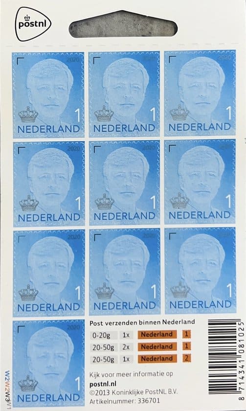 nederlandse postzegels waarde 1 postnl 200 stuks 20 vellen van 10 stuks