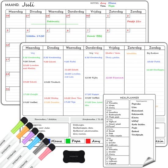 systemyze maandplanner weekplanner whiteboard set weekplanner magnetisch