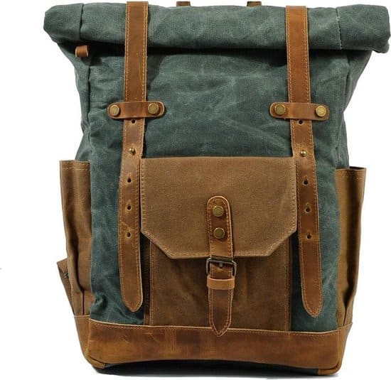 vintage rugzak 17inch laptopvak waterafstotend canvas leer leger 1