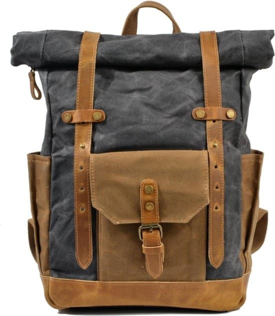 vintage rugzak 17inch laptopvak waterafstotend canvas leer leger