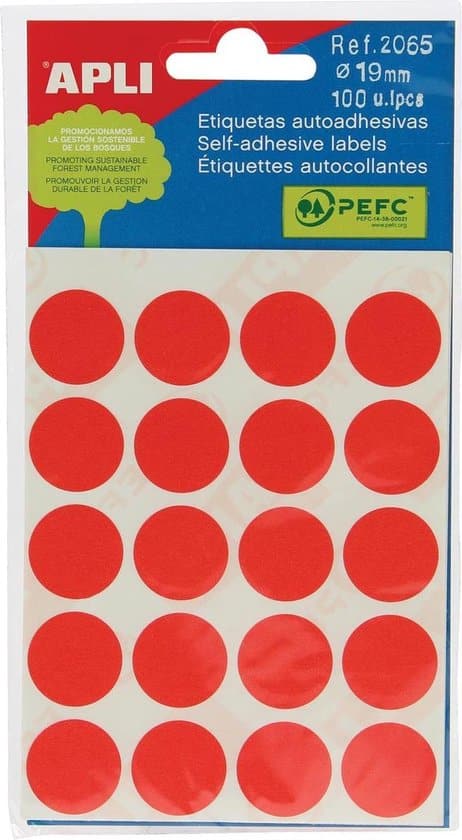 apli ronde etiketten in etui diameter 19 mm rood 100 stuks 20 per blad 2065
