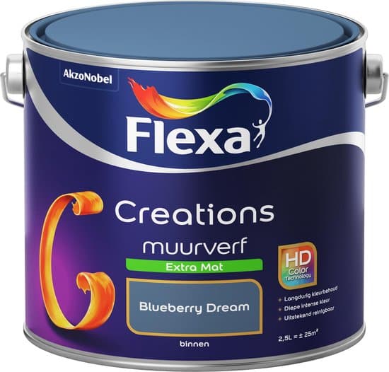 flexa creations muurverf extra mat blueberry dream blauw 2 5 liter