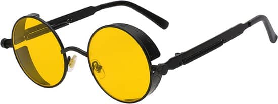 kimu ronde bril steampunk vintage zwart montuur rond gele glazen
