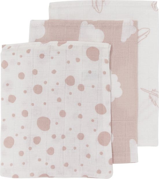 meyco baby clouds dots feathers washandjes 3 pack hydrofiel pink