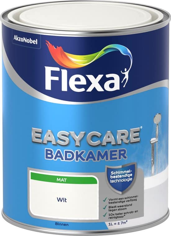 flexa easycare muurverf mat badkamer wit 1 liter