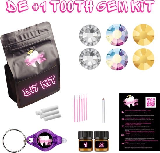the tooth gem club diy kit set van 6 kristallen swarovski preciosa