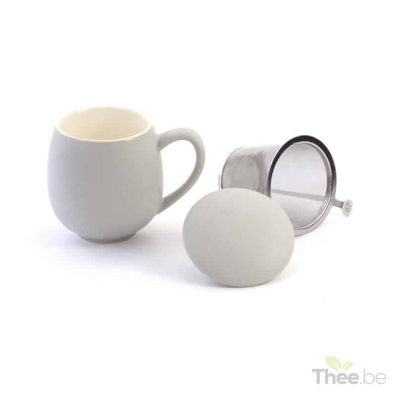 grijze theetas met filter en deksel 350ml theebe