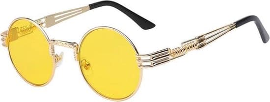 kimu ronde bril steampunk heren goud montuur rond gele glazen nachtbril