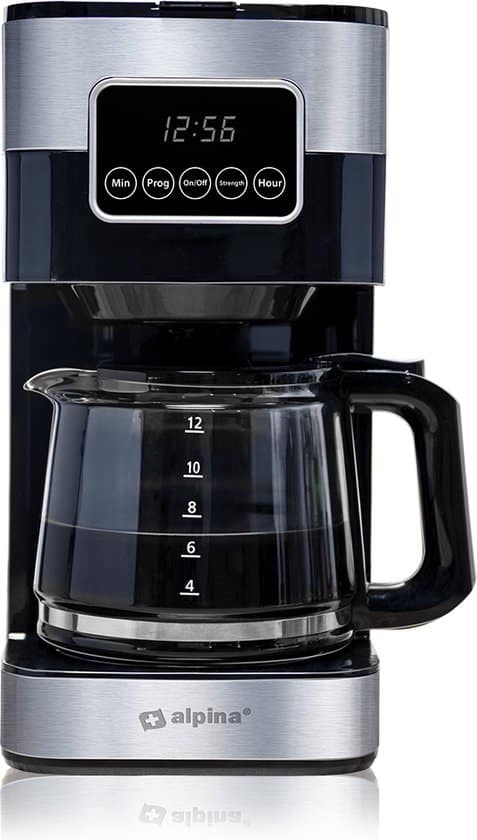 alpina koffiezetapparaat filterkoffie 1 5 l 12 kopjes timer
