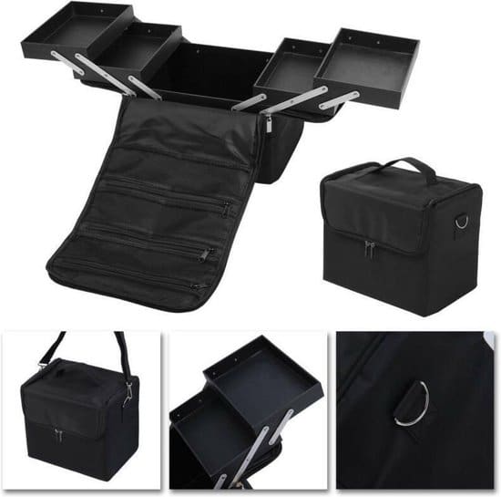 beauty case make up visagie nagel koffer uitklapbaar zwart