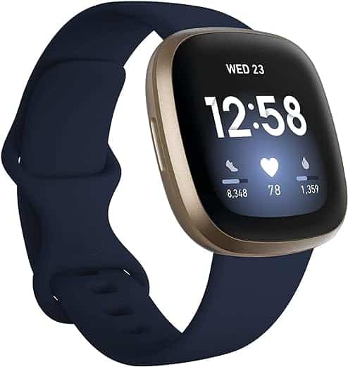 fitbit versa 3 smartwatch midnight blauw goud aluminium